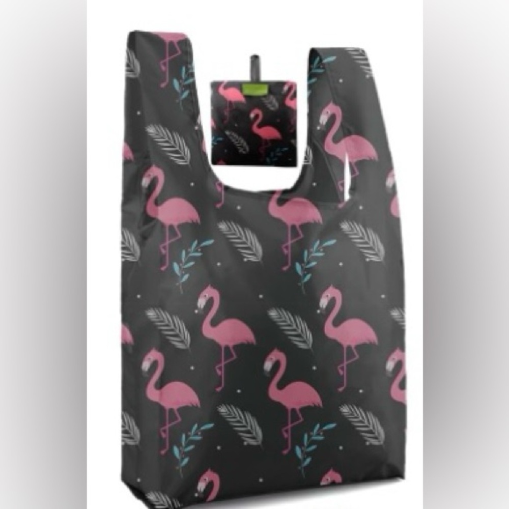 BeeGreen Flamingos w/ Black Bag Reusable Grocery Bag/Reusable Shopping Bags